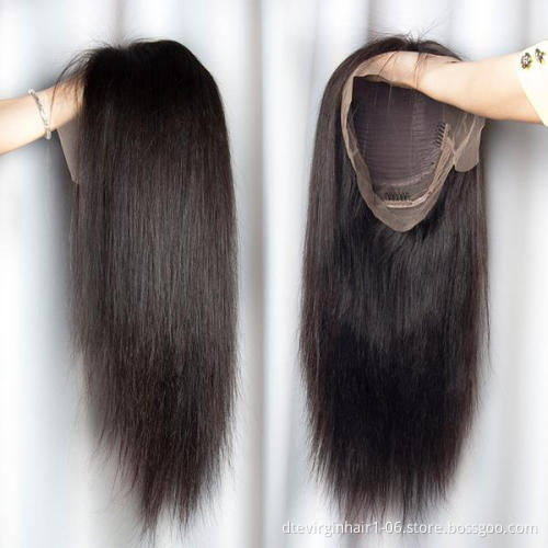 DTL Wholesale Silk Straight Wave Human Hair Front Full Lace Wig, Natural Color Remy Brazilian Hair Lace Wig For Women